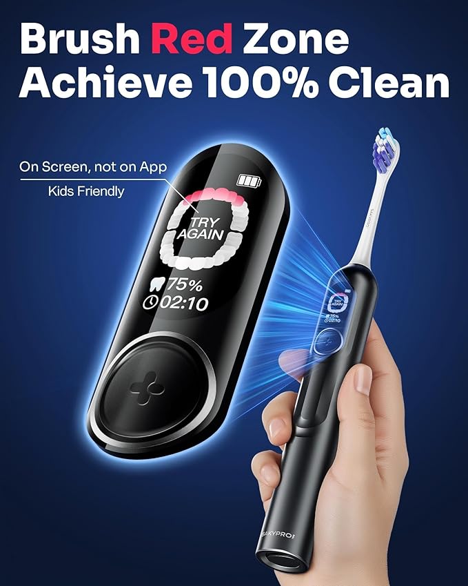 AI Electric Toothbrush w/ 6 Brush Heads Smart Sonic Toothbrush for Adults Kids Teens 150-Day Rechargeable Battery Whitening Real-Time Brushing Map Travel Case (G5S)