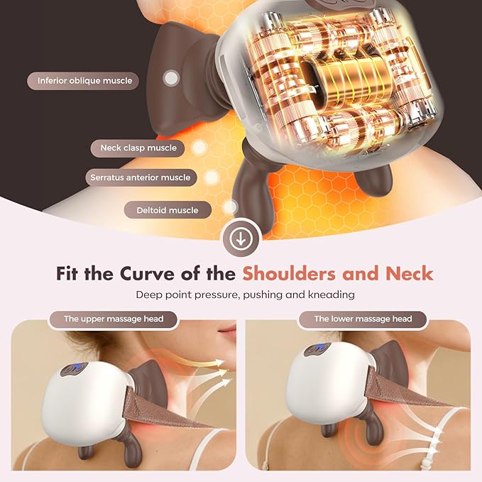 4D Neck MassagerShoulder Hot Compress Massager a wireless and portable massager that simulates human hand operationsuitable for relieving neck pain and relaxing muscleswith 3 adjustment modes.