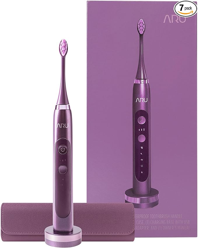 ARU Sonic Toothbrush Starter Kit with Customizable Modes and 2 Minute Timer ADA-Approved Electric Toothbrush for Adults Soft Toothbrush for Gums 45+ Days Battery Travel Case Amethyst Purple