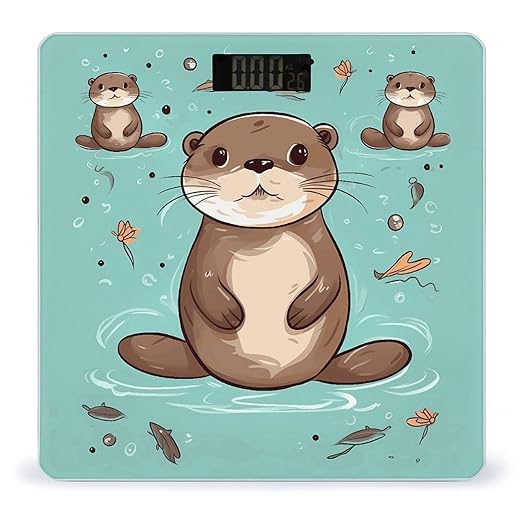 Cartoon Cute Otter Scale for Body Weight Safe Rounded Corners Tempered Glass Digital Bathroom Scale LED Display 400lb Capacity Weight Scales with High Precision Sensors