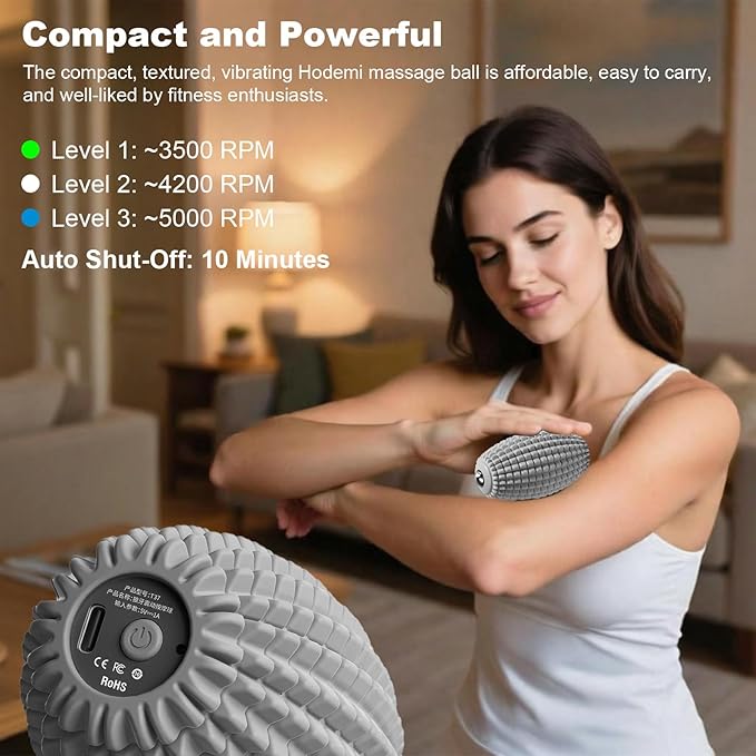 HODEMI Electric Vibrating Massage Roller Handheld Muscle Massager with Ball-Shaped Rolling Head 3 Speed Rechargeable Silicone Massager for Muscle Relaxation at Gym Office &amp Travel (Gray)