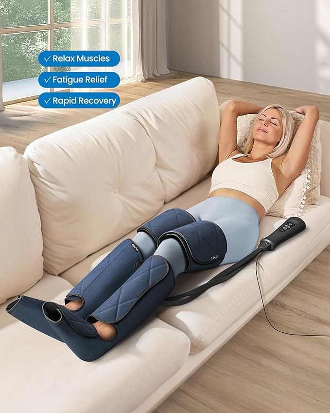 RENPHO Compression Leg Massager Air Compression Massager for Circulation Pain Relief Effective for Father Mother Reduce Swelling-Blue