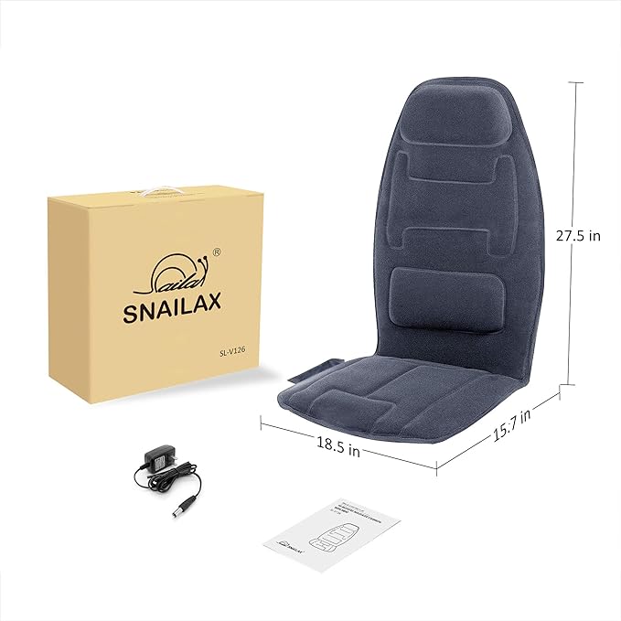 Snailax Massage Seat Cushion with Heat - Extra Memory Foam Support Pad in Neck and Lumbar10 Vibration Massage Motors 2 Heat Levels Back Massager Chair Pad for Back