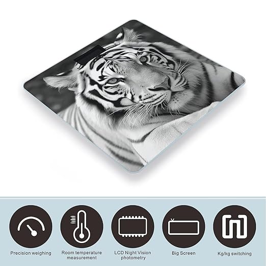 Black White Tiger Scale for Body Weight Accurate Digital Bathroom Scale Toughened Glass High Precision Scales Smart Weight Scales with Large LCD Backlight Display Weighing Machine