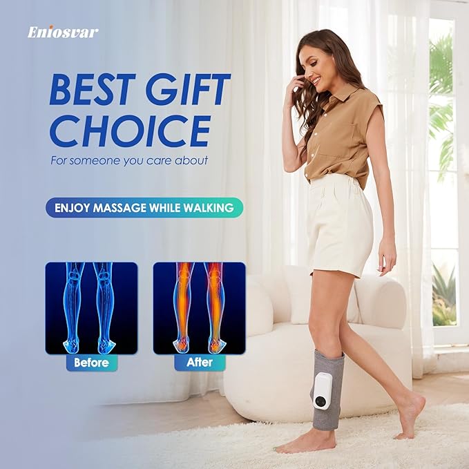 Air Compression Leg Massager Cordless Calf Massager with Heat Air Compression Leg Massage for Circulation and Pain Relief Gifts for Dad Mom Men Women Gray (Single)