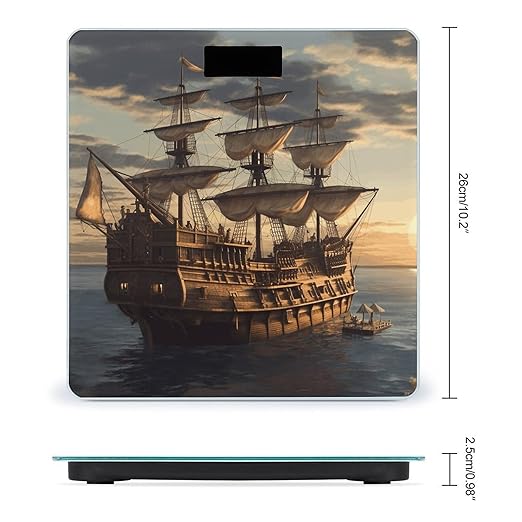 Fantasy Pirate Ship Bathroom Scale Large LCD Backlight Display Digital Scale Rounded Corners Body Scales Automatic Power On/Off Bathroom Scales for Home Bedrooms