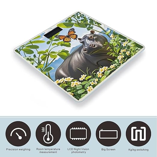 Butterfly and Hippo Scale for Body Weight Accurate Digital Bathroom Scale Toughened Glass High Precision Scales Smart Weight Scales with Large LCD Backlight Display Weighing Machine