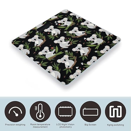 Energy Saving Scale Bathroom Weighing Scale Smart Scale for Body Weight Digital Leaves Flowers Cartoon Koala