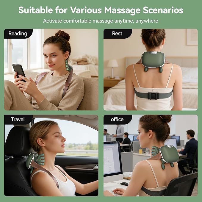 Neck Massager Bionic Heated Massager Cordless Portable Shiatsu Neck and Back Massager 4D Kneading Massage Simulated Human Hand Design for Pain Relief Deep Tissue and Muscle Relax
