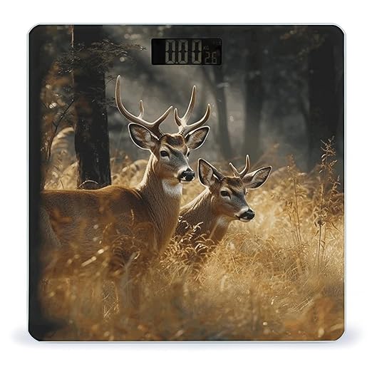 Nature Wild Animal Deers Weight Scale Large Bathroom Scales Digital Weight with Bright LED Display Non Slip Automatic Weighing Scale Fashion Weighing Machine for Body
