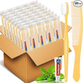 NICEMOVIC 120 Pack Disposable Toothbrushes Bulk with Toothpaste and Comb Travel Size Toothpaste Set Homeless Care Package Supplies Bulk for Individually Wrapped Disposable Travel Hotel Charity Yellow