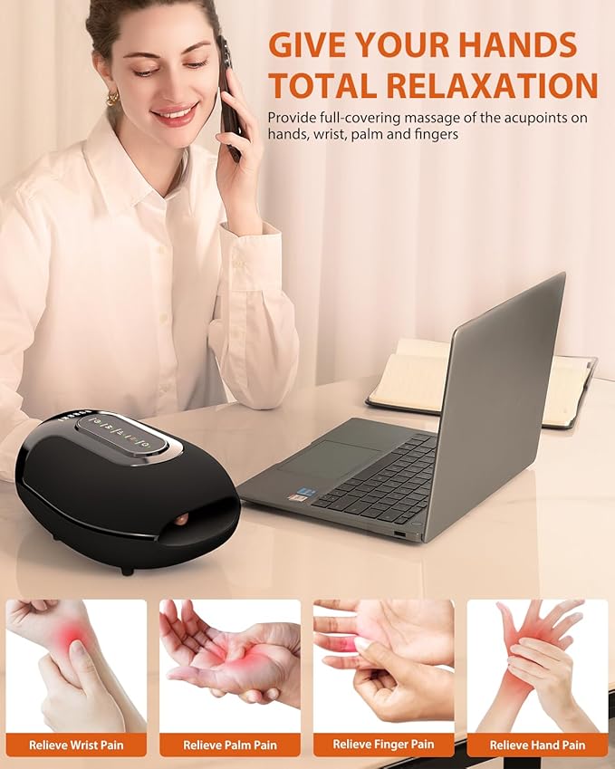 Hand Massager with Heat and Palm Kneading Rollers for Arthritis and Carpal Tunnel Relief Finger Numbness Relief Fatigue Relief Cordless Hand Massager with Vibration Gifts for Women Men Mom Dad