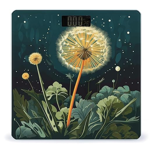 Dandelions at Night Digital Bathroom Scale for Body Weight Weighing Scale with Backlit LCD Display High Precision Measurements &amp Measures Weight Up to 180kg