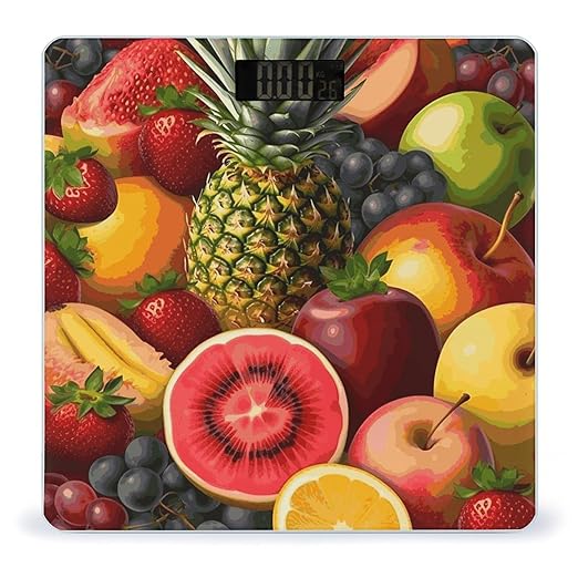 Fresh Juicy Fruits Pineapple Berries Watermelon Grape Orange Scale for Body Weight Sturdy Tempered Glass Weighing Scales with LCD Display Accurate Digital Bathroom Scale Convenient Body Fat Smart Scal