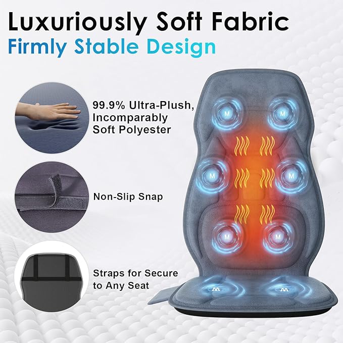 Back Massager with Soft Plush Fabric Cover Massage Seat Cushion with 8 Vibration Motors &amp 2 Heating Levels Chair Massager for Recliner Office Chair Sofa Use Gifts for Dad Mom