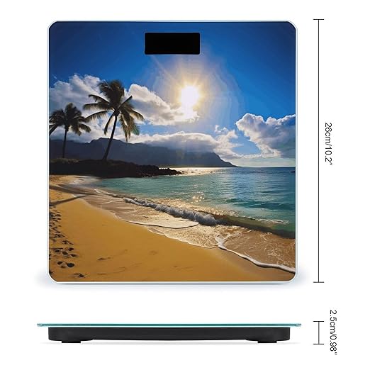 Hawaii Beach Bathroom Scale Large LCD Backlight Display Digital Scale Rounded Corners Body Scales Automatic Power On/Off Bathroom Scales for Home Bedrooms