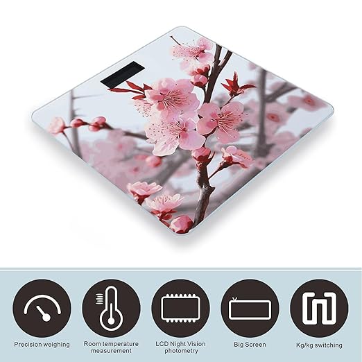 Plum Blossom Scale for Body Weight Anti-Slip Digital Bathroom Scale Sturdy Toughened Glass Weighing Scales High Precision Safe Rounded Corners Smart Scales