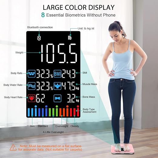 ABLEGRID Digital Smart Bathroom Scale for Body Weight and Fat Percentage and Smart Body Tape Measure Rechargeable with Fitdays APP