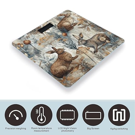 Plant and Bunny Pattern Scale for Body Weight Accurate Digital Bathroom Scale Toughened Glass High Precision Scales Smart Weight Scales with Large LCD Backlight Display Weighing Machine