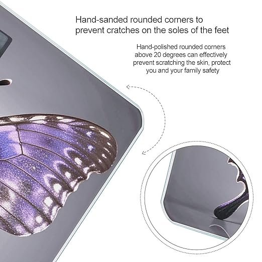 Purple Butterflies Digital Bathroom Scale for Body Weight Weighing Scale with Backlit LCD Display High Precision Measurements &amp Measures Weight Up to 180kg