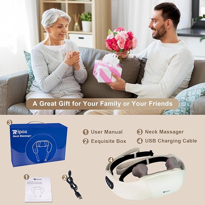 Electric Neck and Shoulder Massager with Heat Cordless Kneading Back Trapezius Shiatsu Massage Pillows for Pain Relief Deep Tissue Gift Ideals