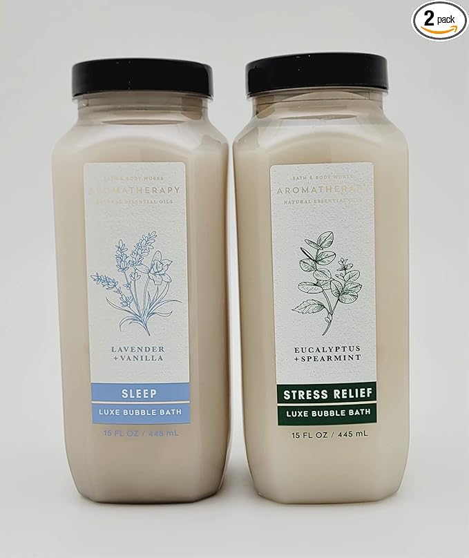 Bath &amp Body Works - Aromatherapy - Luxe Bubble Bath - 2 pc Bundle - Lavender Vanilla and Eucalyptus Spearmint - both 15 fl oz Full Size
