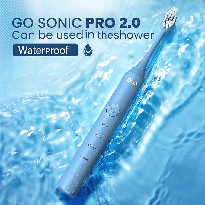 Pop Sonic Pro 2.0 Electric Toothbrush (Blue) Rechargeable Sonic Toothbrush with 45000 Vibrations Per Minute &amp 4 Cleaning Modes for Adults &amp Kids with Long Lasting Dupont Nylon Bristles