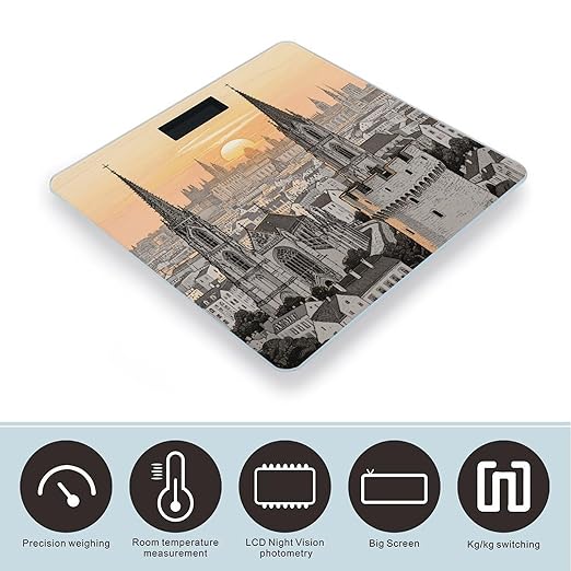 Ancient City Skyline Scale for Body Weight Sturdy Tempered Glass Weighing Scales with LCD Display Accurate Digital Bathroom Scale Convenient Body Fat Smart Scales Easy Read