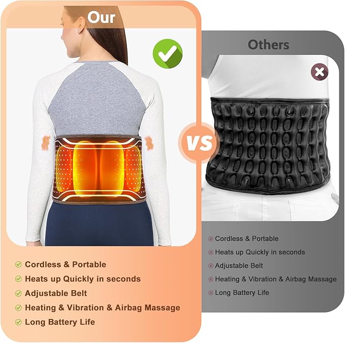 Lower Back Massager with HeatHeating Pad for Back with Auto-Inflatable MassagerCordless Back Massager with 3 Vibration and 4 HeatPortable Heated Pads for Lower Back ReliefGift for Women Men Family