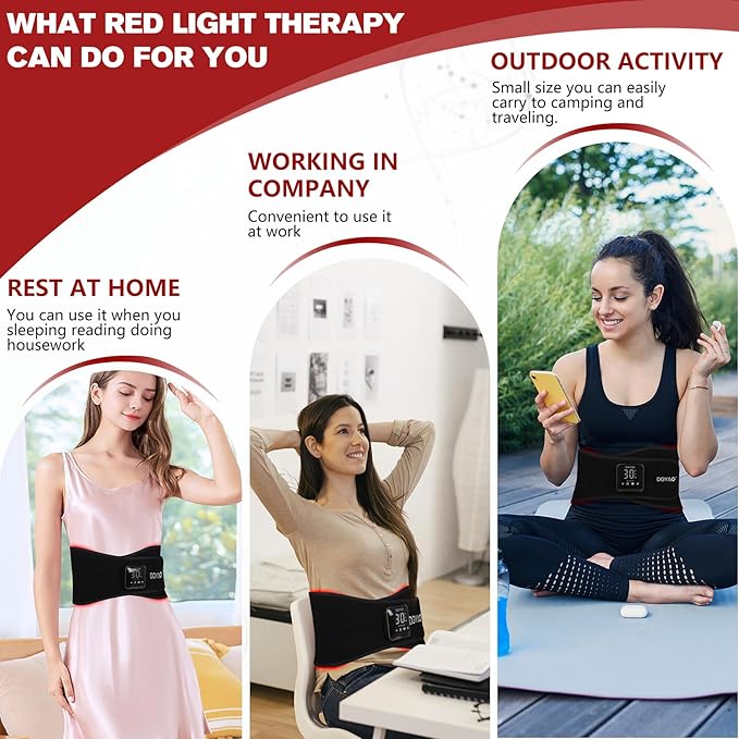 Cordless Red Light Therapy Belt for Back Pain Relief Infrared Light Therapy Portable Wrap for Waist Lower Back Shoulder Thigh Joint Relax