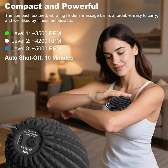 HODEMI Vibrating Massage Ball Roller with Rolling Head for Foot &amp Muscle Relaxation Electric Massage Ball with 3 Speeds for Myofascial Release Sports Recovery Yoga &amp Fitness (Black)