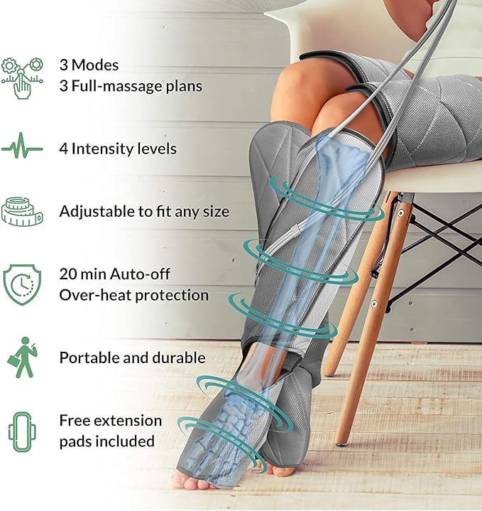Leg Massager for Circulation - Foot and Calf Massager Air Compression Leg Wraps Massage Boots Machine for Home Use Leg Massage - scd Machine for Calf Thigh and Foot Massager FSA or HSA Eligible