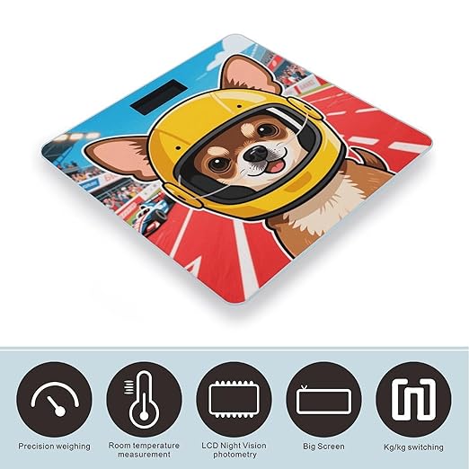 Chihuahua on Track Weight Scale Cute Bathroom Scale for Body Highly Accurate Digital Weighing Machine for People Compact LCD Display Scales with Sturdy Toughened Glass Scales
