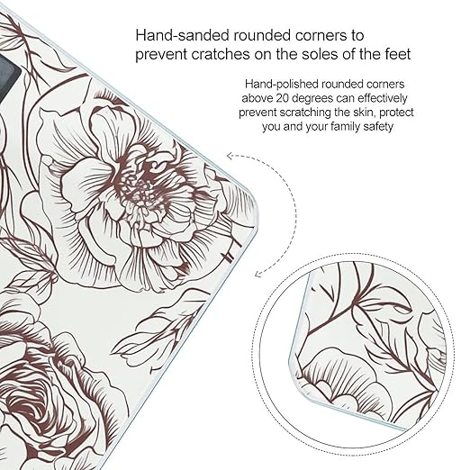 Line Floral Rose Flowers Design2 Scale for Body Weight High Precision Digital Weight Scales with LCD Display Anti-Slip Sturdy Slim Tempered Glass Bathroom Scale for Home Use