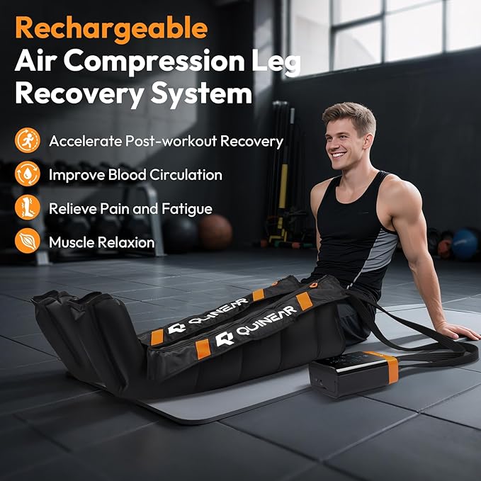 QUINEAR Cordless Leg Recovery System with 5-Zone Air Compression Leg Massager for Circulation with 11 Levels &amp 3 Modes Compression Boots for Athletes Officer Elderly(Large)