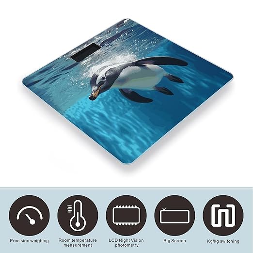 Swimming Penguin Scale with LCD Easy-to-Read Anti-Slip Weight Digital Bathroom Scale Precision Weighing Scales Sturdy Tempered Glass Body Weight Scales for Daily Use