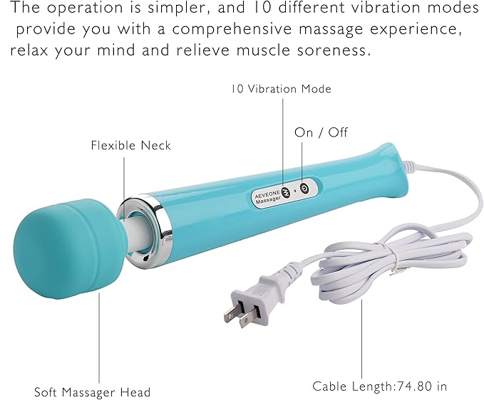 Wired Powerful Handheld Electric Massager with Strong 10 Modes Personal Back Massage for Sports Recovery Muscle Aches Relaxing Body (Light Blue)