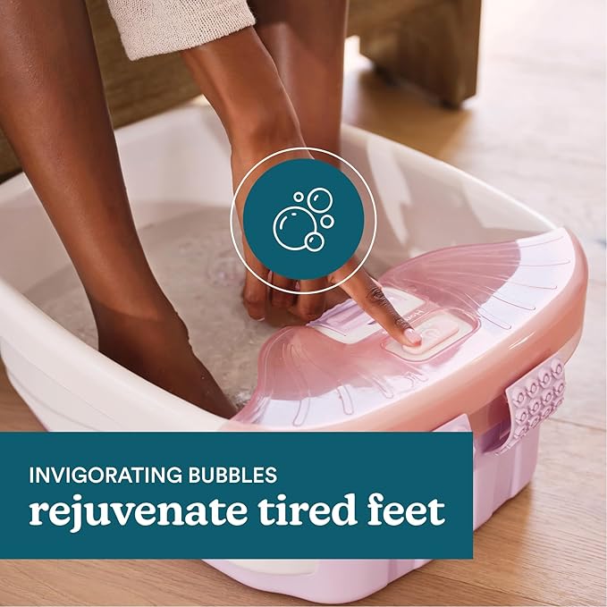 Homedics Bubble Bliss® Deluxe Footbath Gift Set – Heated Foot Spa with Invigorating Bubbles 3 Massage Attachments Pumice Stone Moisturizing Heel Socks &amp Splash Guard for Ultimate Relaxation