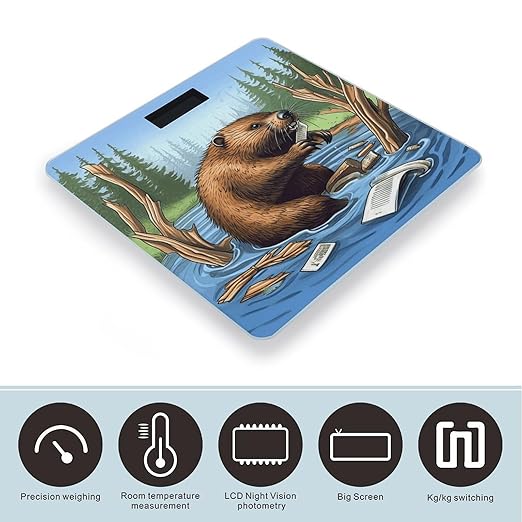 Busy Beaver Cartoon Digital Bathroom Scale for Body Weight Weighing Scale with Backlit LCD Display High Precision Measurements &amp Measures Weight Up to 180kg