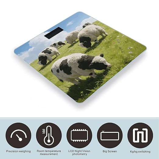 Cute Cows Watercolor Weight ScaleClear LED Display Bathroom Digital Weighing ScaleTempered Glass Digital Bathroom Scale for Body Weight Capacity Up to 400 Lbs
