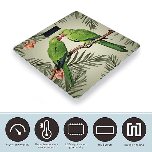 Couple Parrots Olive Digital Bathroom Scale for Body Weight with High Precision Digital Weighing Scale with BMI Clear LCD Display and Step-On Measures Weight Up to 180kg