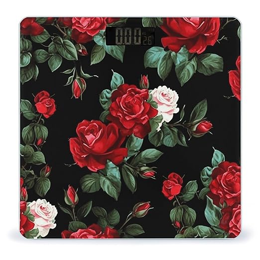 Beautiful Rose Gift Scale for Body Weight Safe Rounded Corners Tempered Glass Digital Bathroom Scale LED Display 400lb Capacity Weight Scales with High Precision Sensors