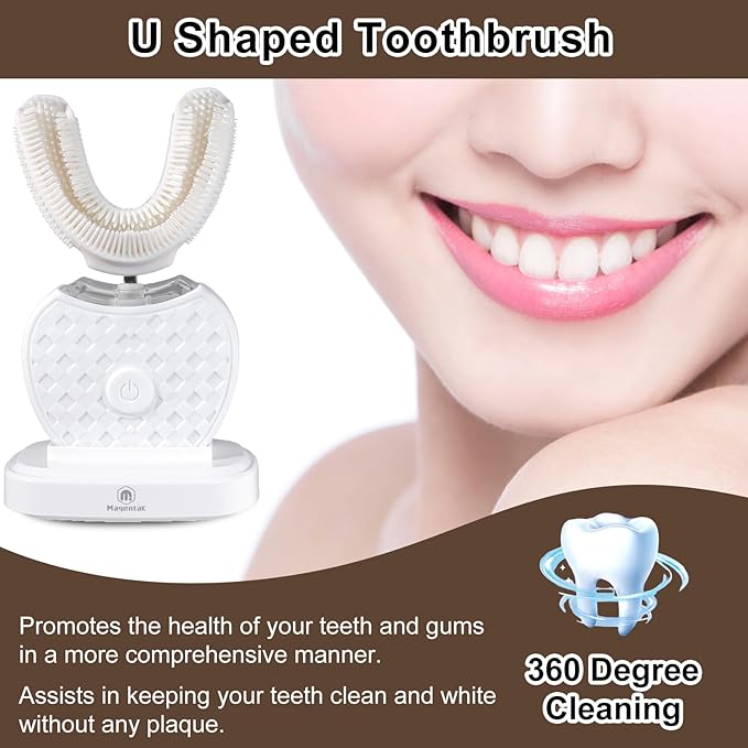 U-Shaped Ultrasonic Toothbrush for Teeth Whitening Automatic Electric Toothbrush for Adults 360-degree Cleaning IPX7 Waterproof Kit for Travel or Home(White)