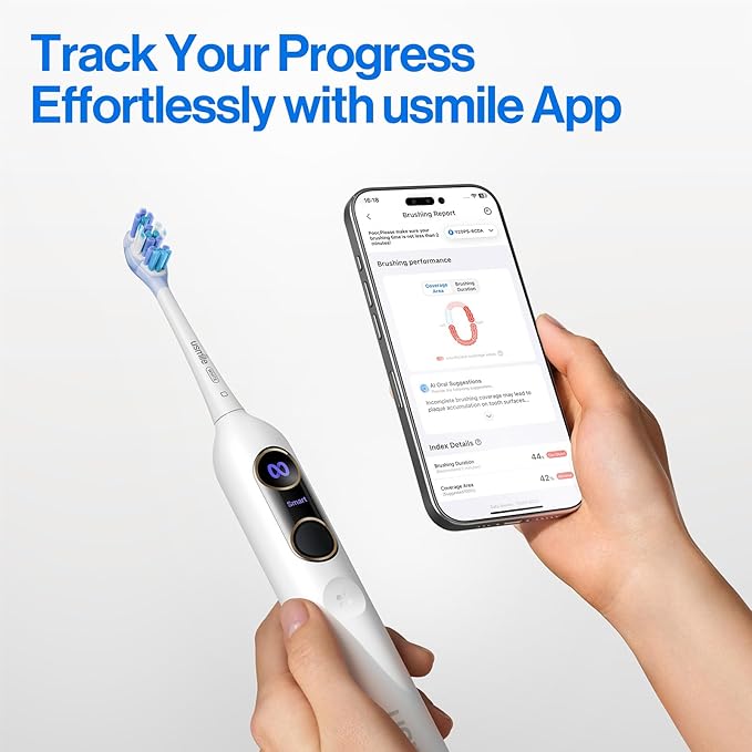 usmile Y20PRO Electric Toothbrush AI-Powered Smart Toothbrush with AM/PM Auto Mode 4 Brushing Modes 90-Day Battery App Control Real-Time 3D Map 2 Brush Heads Included