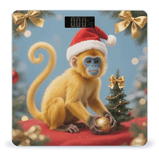 Christmas Monkey Scale for Body Weight Sturdy Tempered Glass Weighing Scales with LCD Display Accurate Digital Bathroom Scale Convenient Body Fat Smart Scales Easy Read