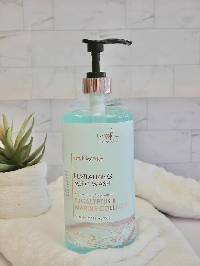 Manna Kadar Beauty Dead Sea Minerals Revitalizing Body Wash Eucalyptus &amp Marine Collagen - Clean Soothe Revitalizes Rejuvenates Skin Shower Gel