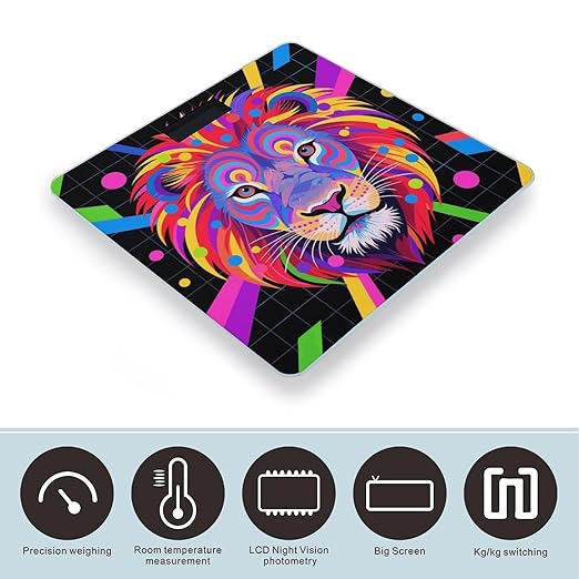 Colorful Lion Scale for Body Weight Sturdy Tempered Glass Weighing Scales with LCD Display Accurate Digital Bathroom Scale Convenient Body Fat Smart Scales Easy Read