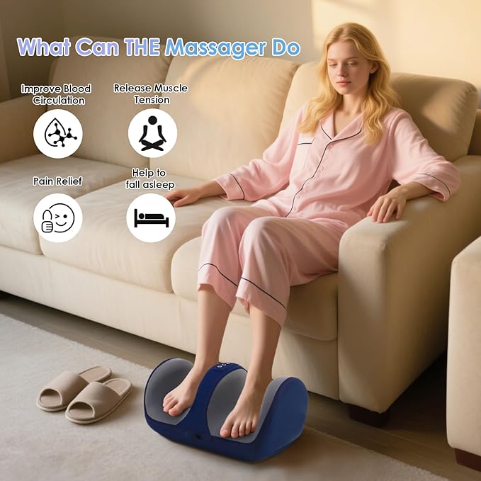 Shiatsu Foot Massager with Heat Foot and Calf Massager for Circulation and Pain Relief Plantar Fasciitis Massage Feet/Arm/Calf/Ankle with Kneading Rolling Gifts for Women &amp Men Blue