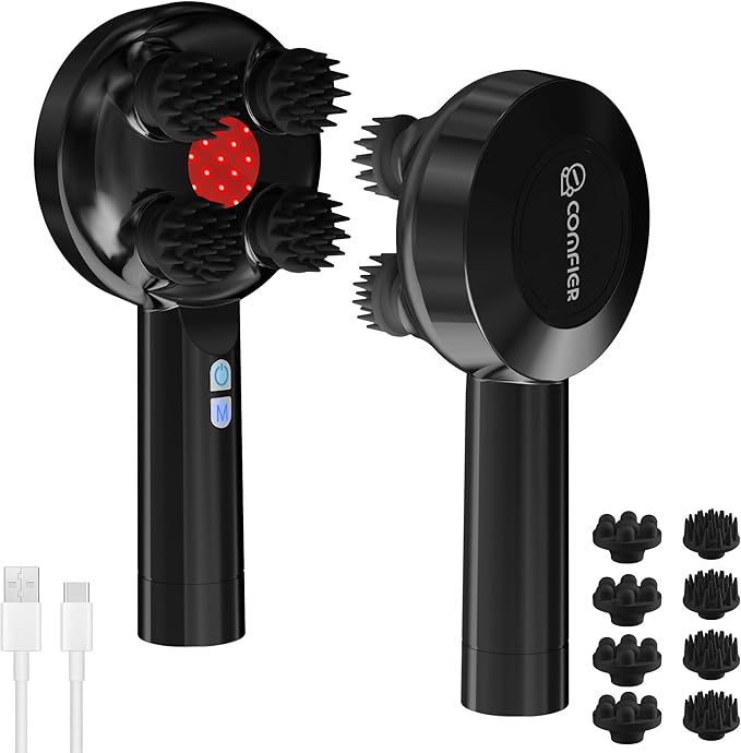 COMFIER Handheld Scalp Massager Hair GrowthCordless Hair Head Massager with 3 Modes &amp 8 Silicone ClawsIPX7 Waterproof Body Massager for Stress RelaxPet MassageHead ScratcherGifts MenWomen(Bl