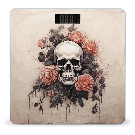 Ancient Skull and Flowers Scale for Body Weight Digital Bathroom Scale Accurate Smart Weight Scales with Large Display Weighing Machine High Precision Scales